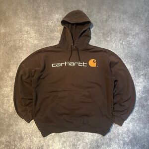 Vintage Carhartt Brown Hoodie Men's Size Large Sweatshirt Spellout Graphic Logo